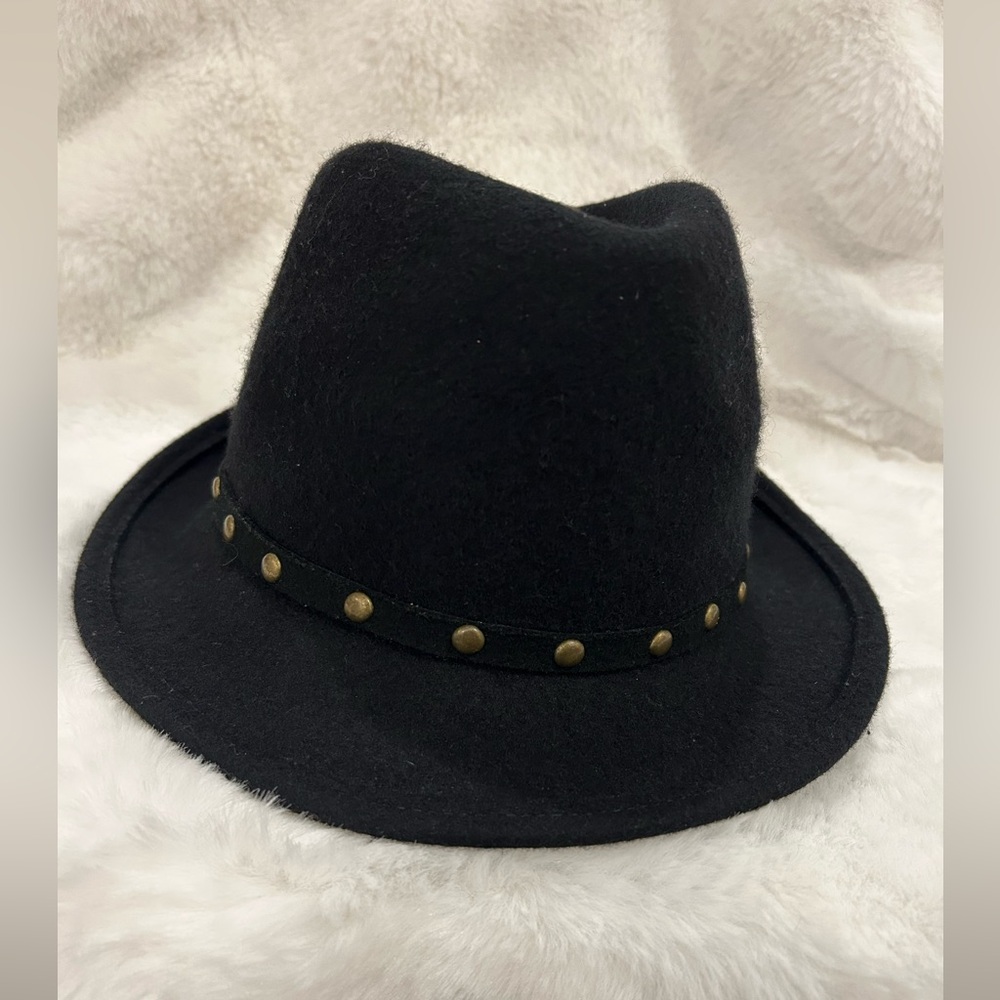 Black 💯 Wool Fedora Hat with Gold Studs